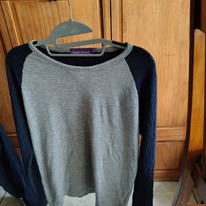 Ralph Lauren Gray And Navy Hybrid Long Sleeve Tee